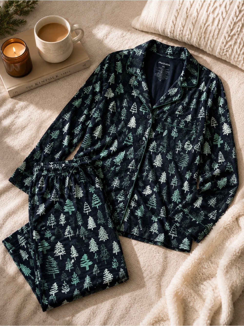 MeUndies UltraModal Pajama Set XS Forest Tree Print Soft Button Front Lounge Set